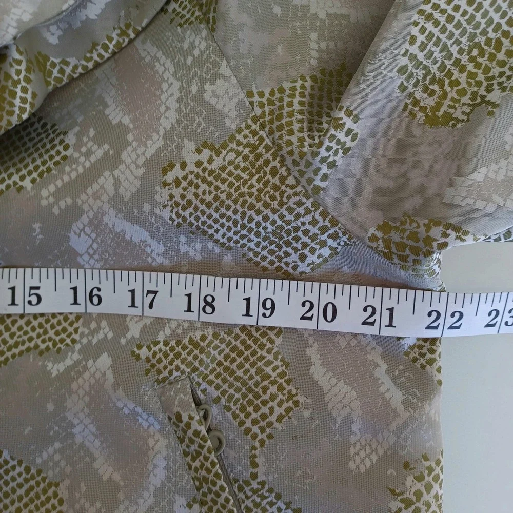 Samuel Dong Womens Sage Green Snakeskin Jacquard‎ Portrait Collar Jacket Size L